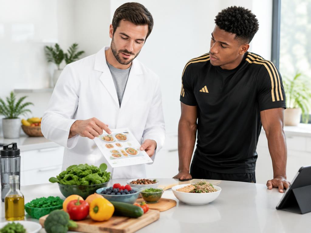 Le nutritionniste expliquant un plan alimentaire à un joueur