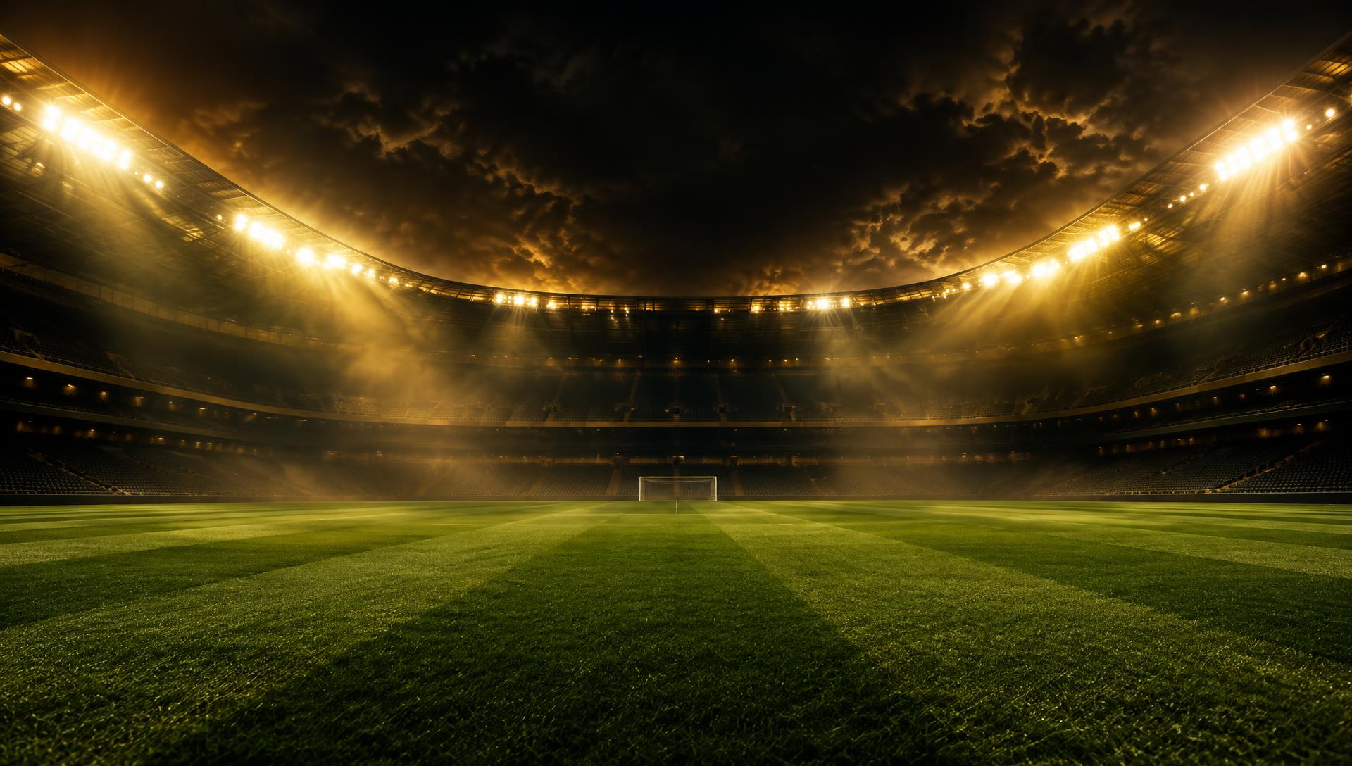 Stade de football éclairé par les projecteurs la nuit
